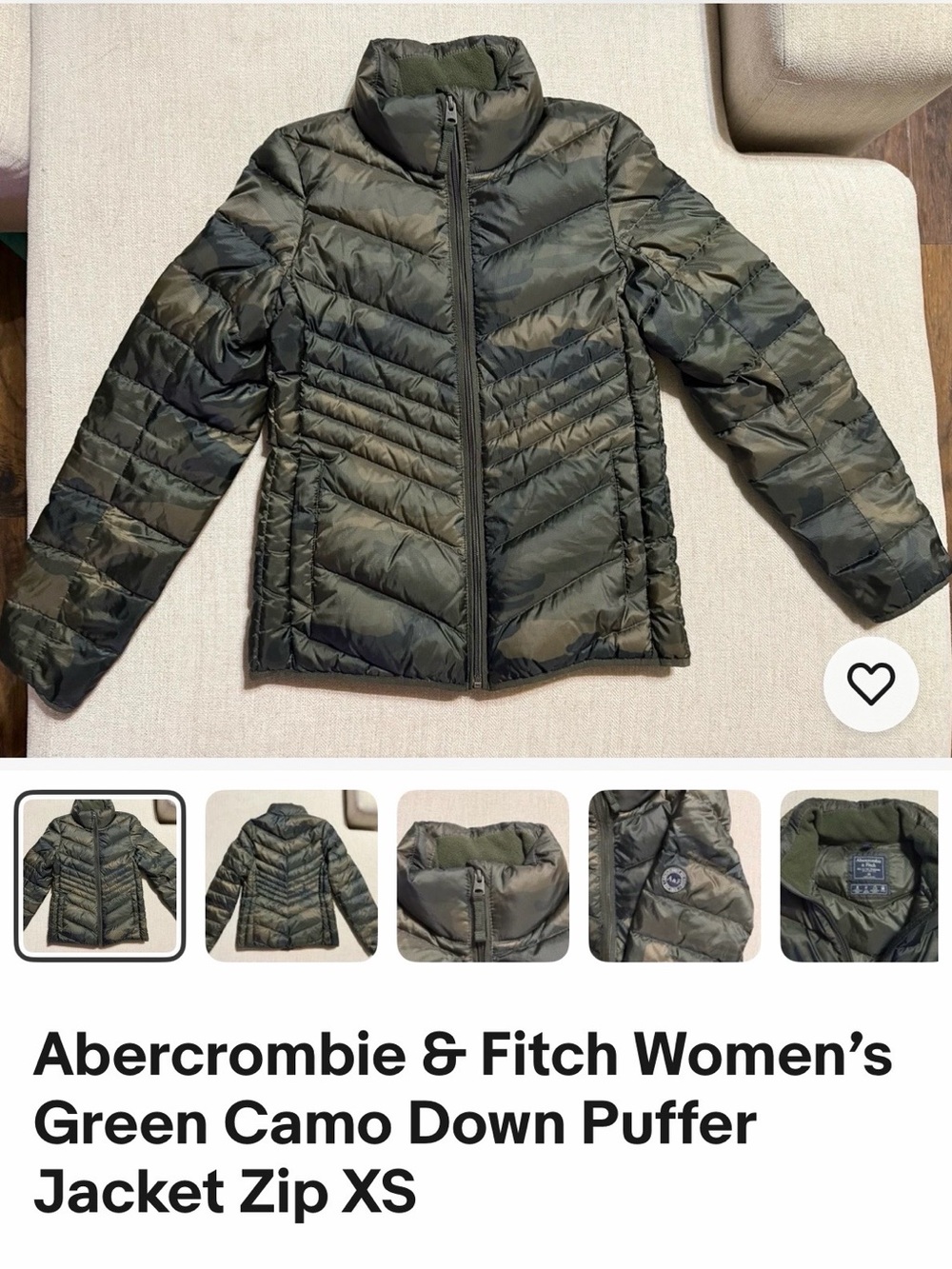 Abercrombie & Fitch Olive Green Camo Quilted Puffer Jacket